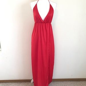 SIMPLEE red high-slit silk dress - size S